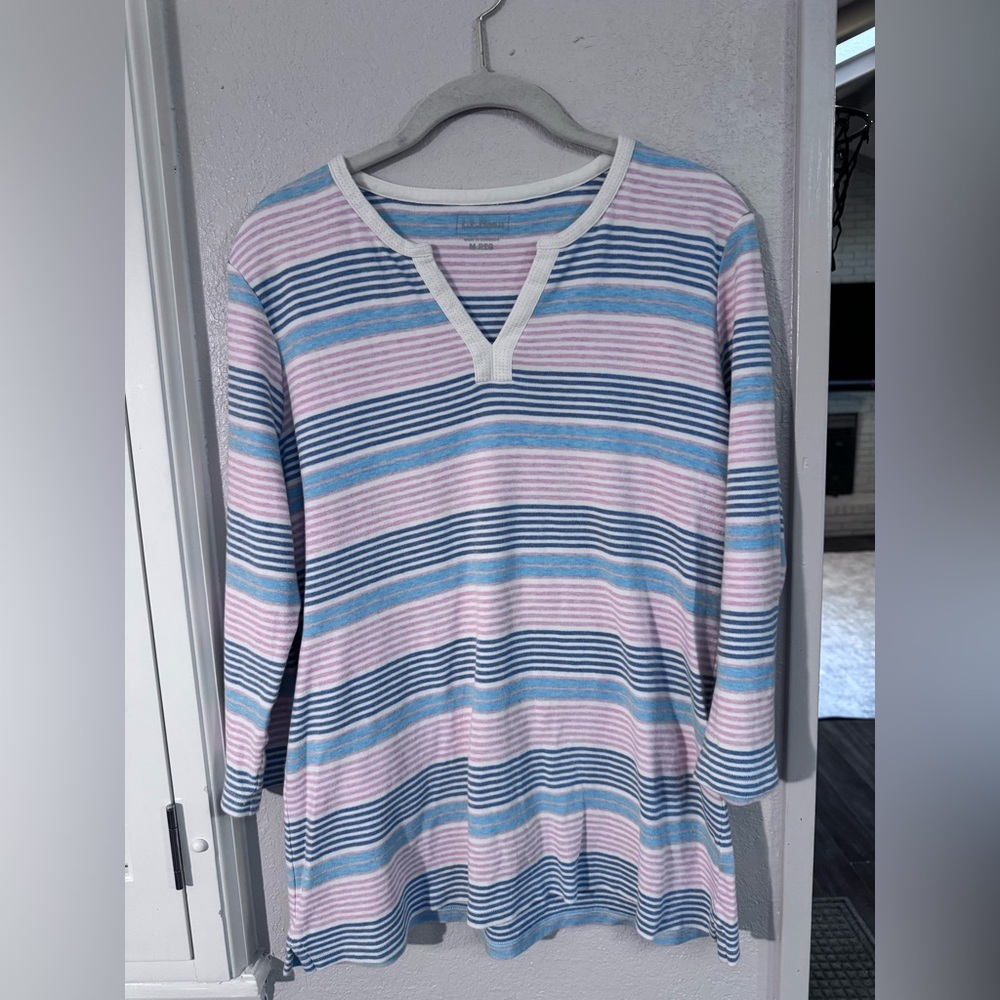 L.L. Bean Blue and Pink Striped 3/4 Sleeve Tunic